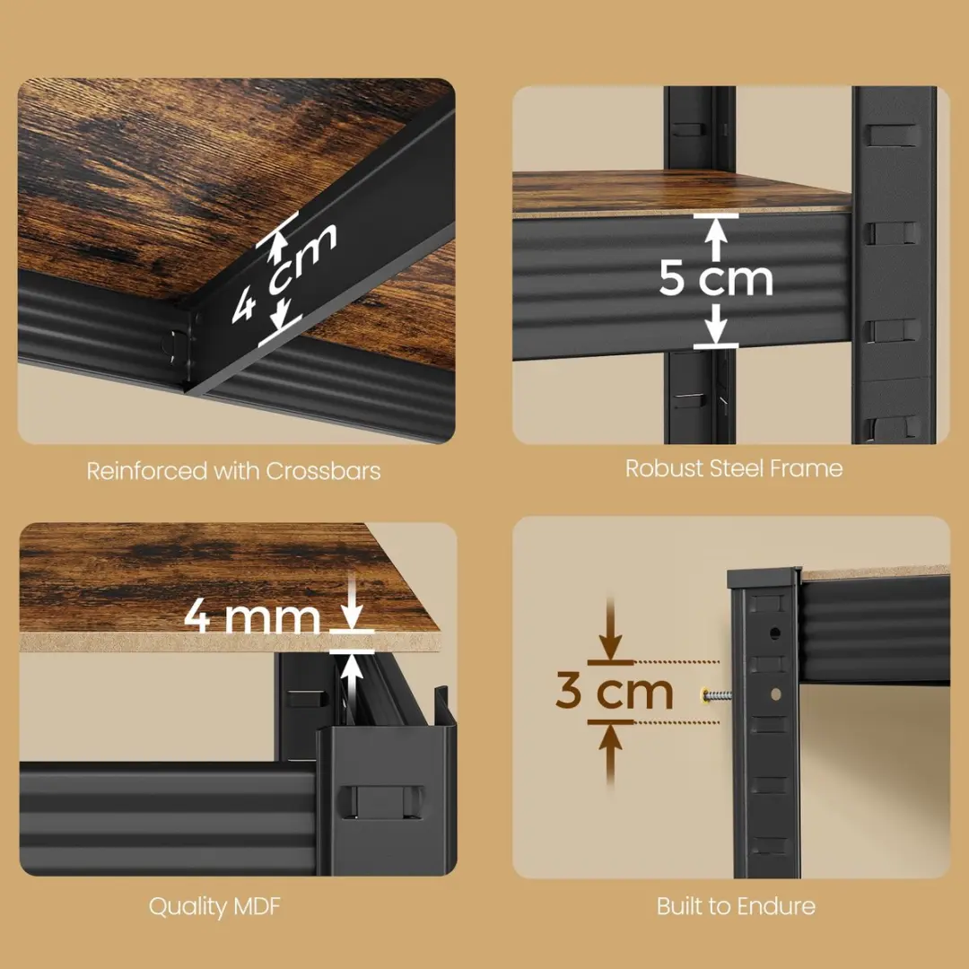 Songmics 5-laags Opbergrek - 650 kg - Bruin/Zwart - afbeelding 3 van 6