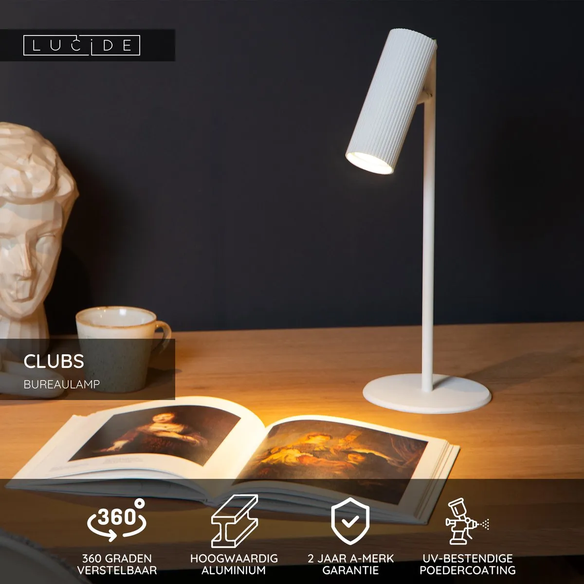 Lucide CLUBS Bureaulamp GU10 Wit