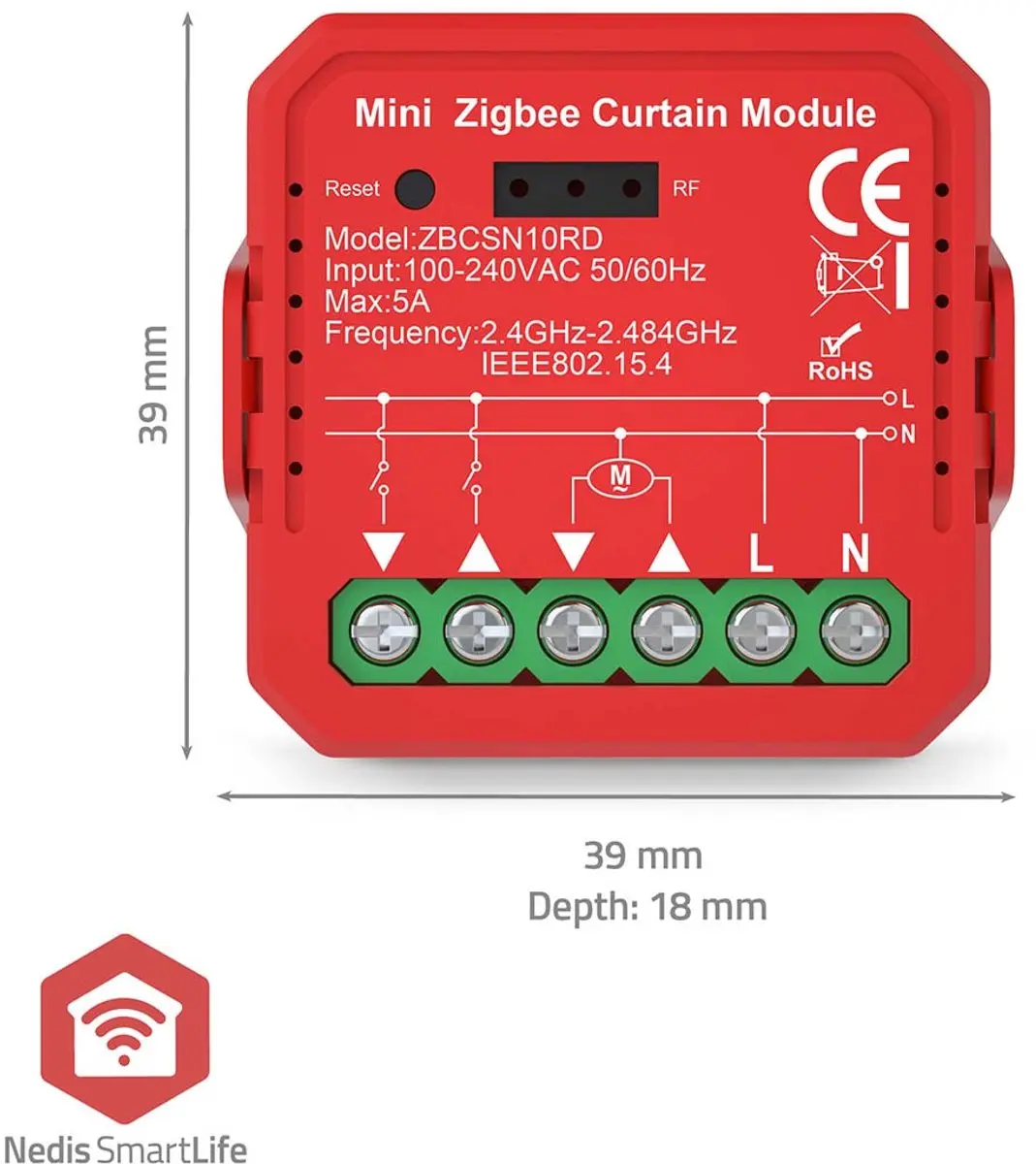 Nedis SmartLife ZBCSN10RD Inbouwmodule Rolluiken 1000W - Rood