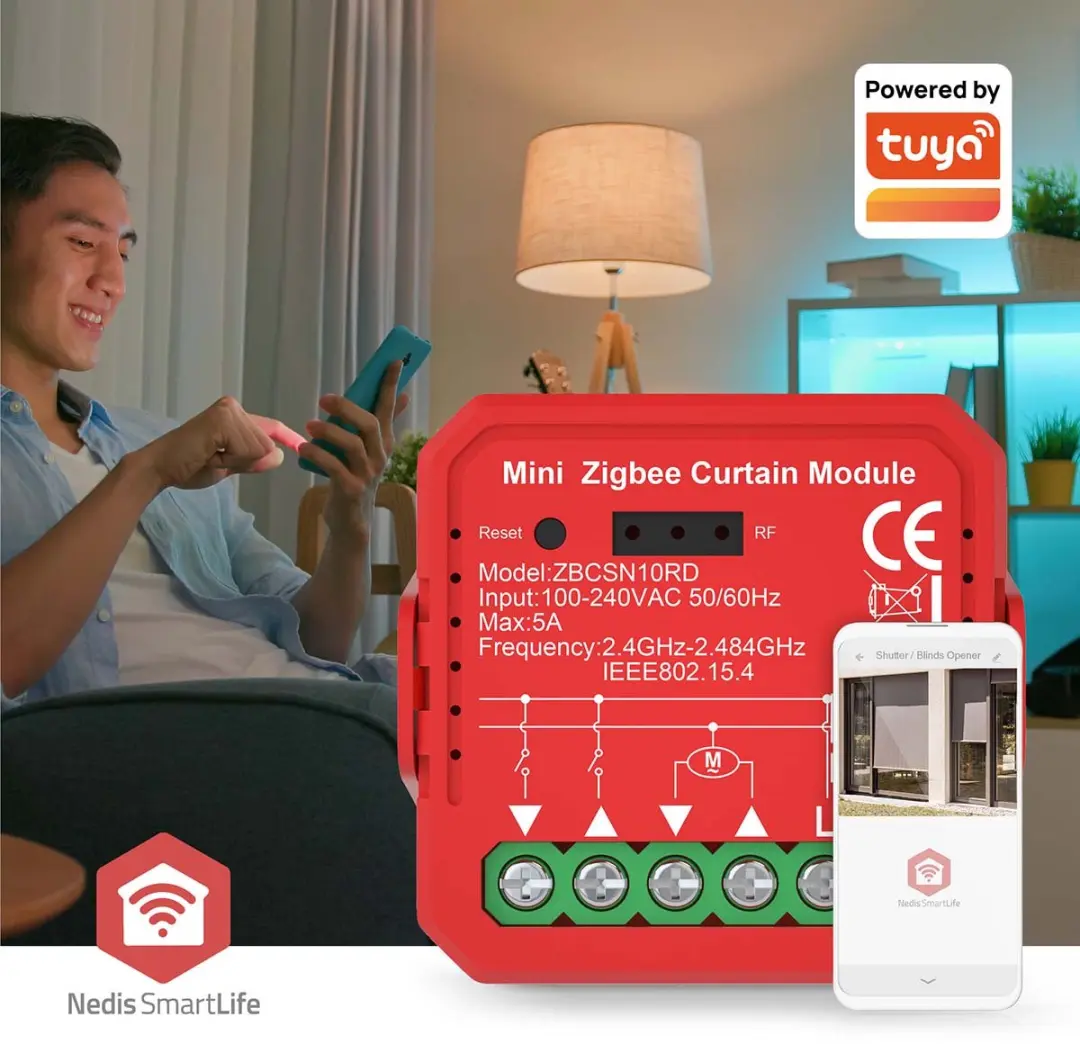 Nedis SmartLife ZBCSN10RD Inbouwmodule Rolluiken 1000W - Rood