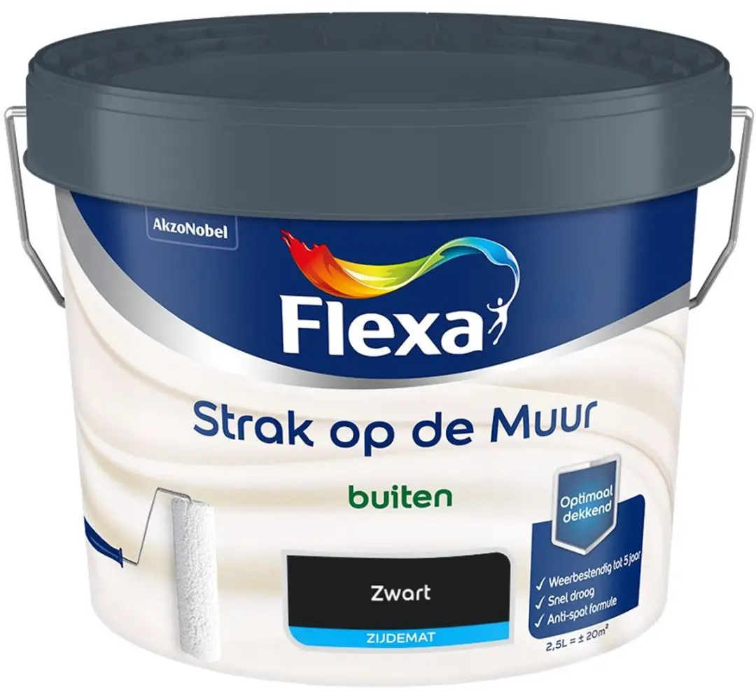 Flexa Strak Op De Muur Buiten Zijdemat Zwart Mengverf 2,5L