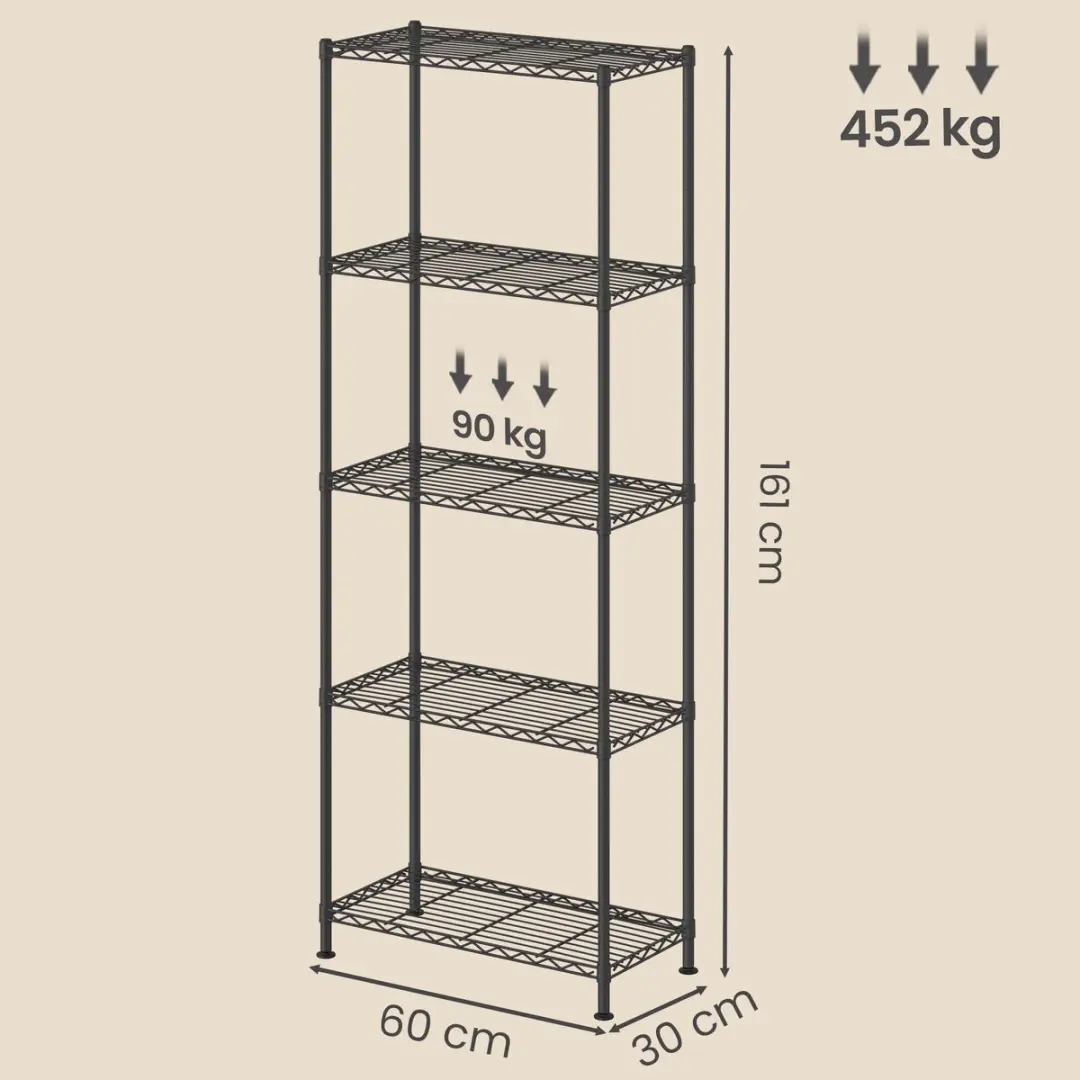 Songmics Vrijstaand Metaal Opbergrek 5-laags - 30x60x161cm - Zwart - afbeelding 3 van 6