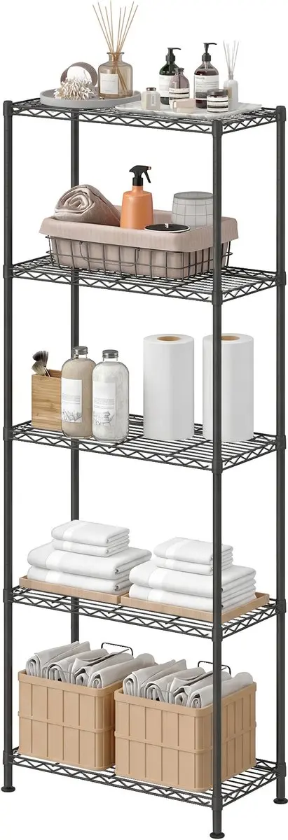 Songmics Vrijstaand Metaal Opbergrek 5-laags - 30x60x161cm - Zwart - afbeelding 2 van 6