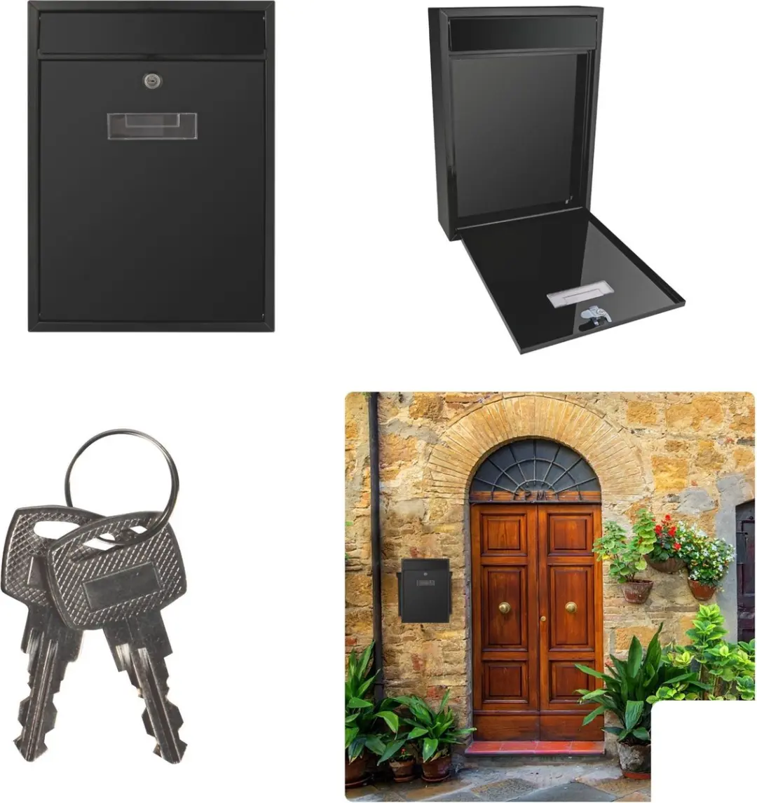 Perel Brievenbus Ibiza Wand 36x26cm - Met slot & 2 sleutels - Zwart