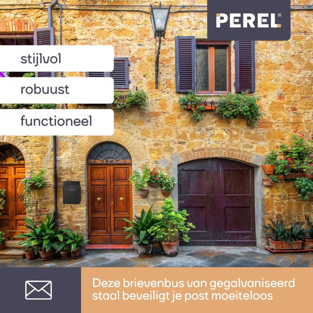 Perel Brievenbus Ibiza Wand 36x26cm - Met slot & 2 sleutels - Zwart