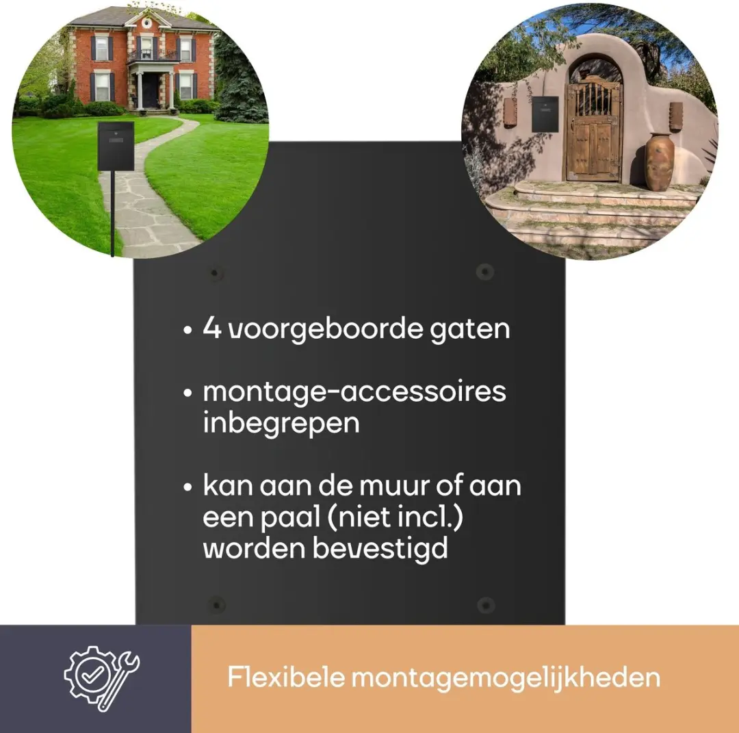 Perel Brievenbus Ibiza Wand 36x26cm - Met slot & 2 sleutels - Zwart