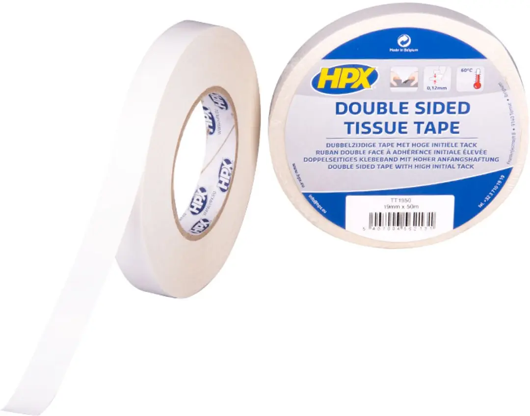 HPX Dubbelzijdige Tissue Tape 19mm x 50m - Wit