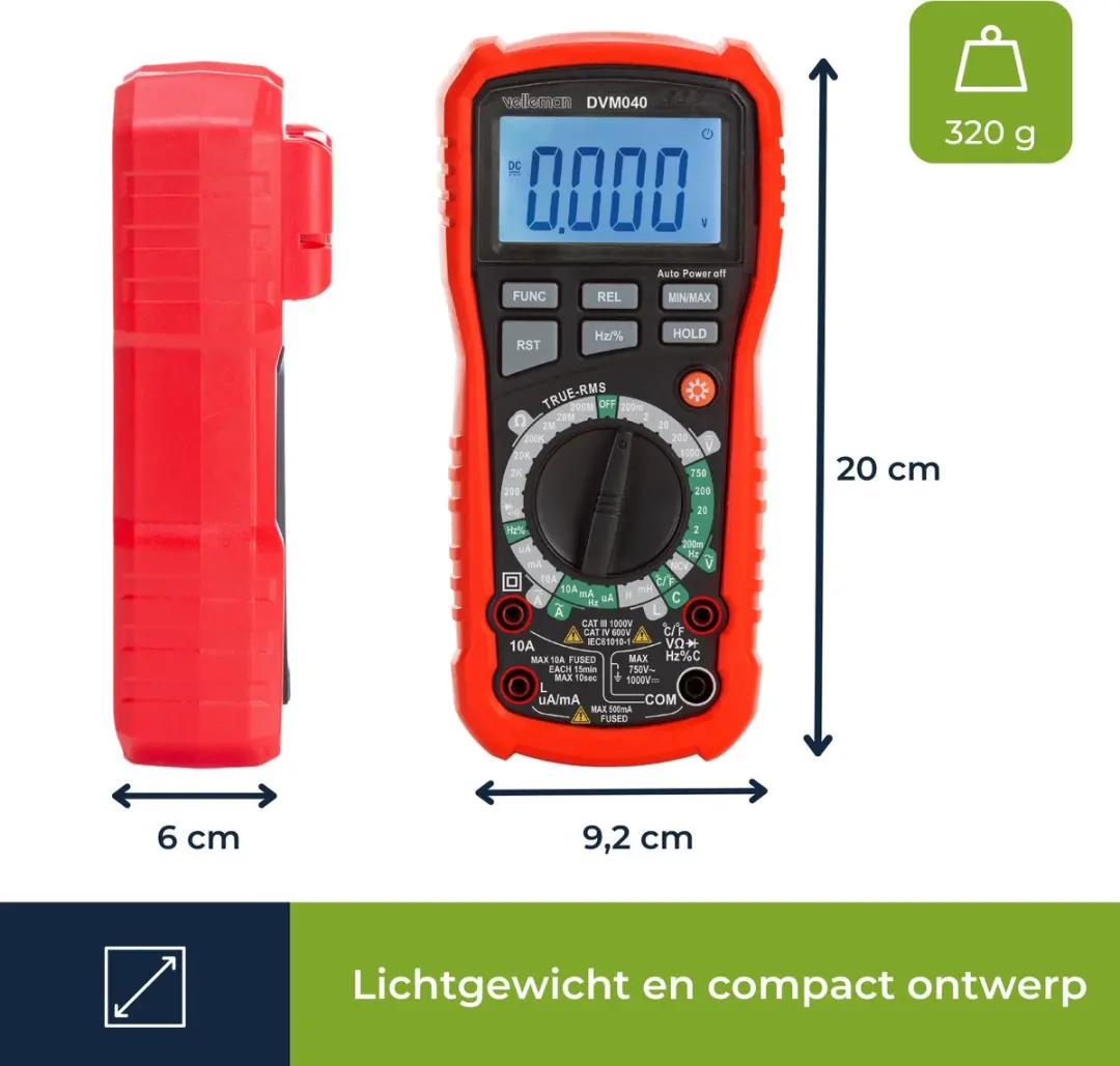 Velleman DVM040 Digitale Multimeter - Rood/Zwart