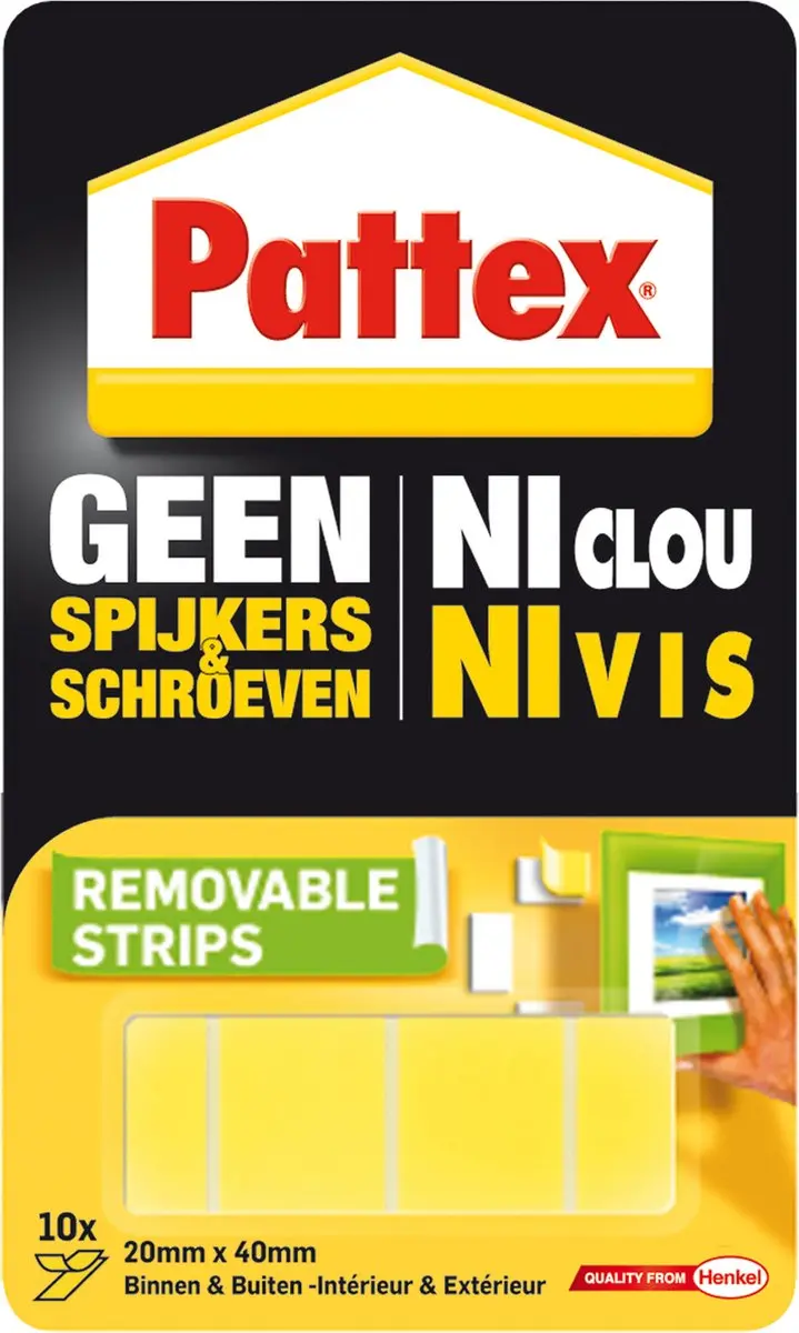 Pattex Plakstrips Verwijderbaar 10 Stuks - 2 kg - o.a. hout/metaal