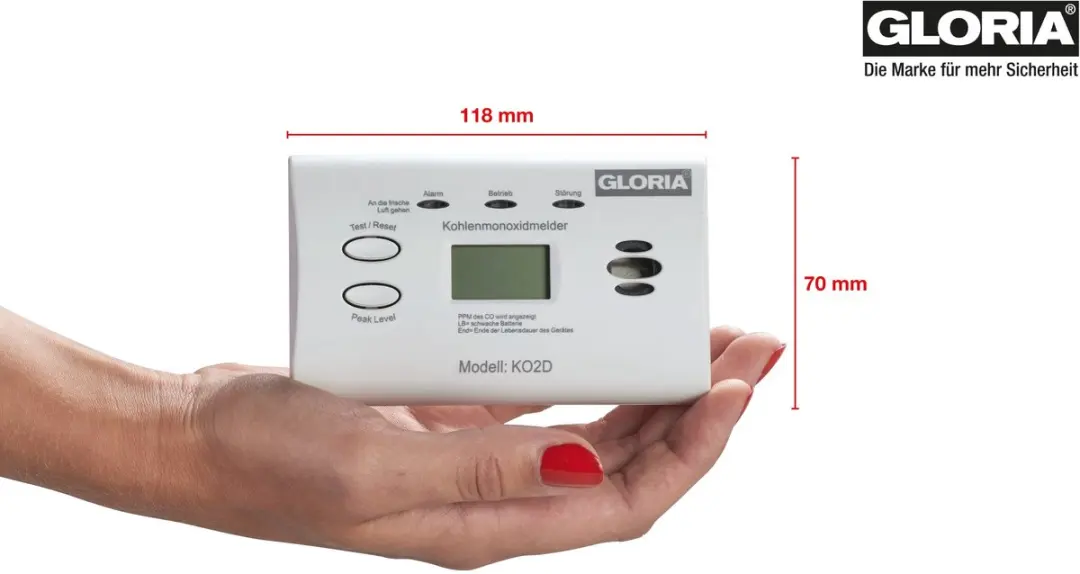 Gloria KO2D Koolmonoxidemelder - 2x AA batterijen