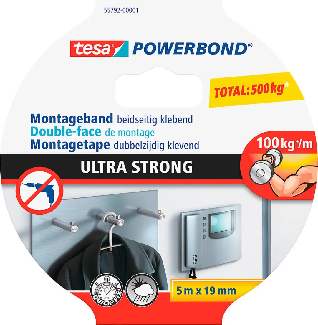 Tesa Powerbond Ultra Strong Dubbelzijdige Tape 5m x 19mm - Wit