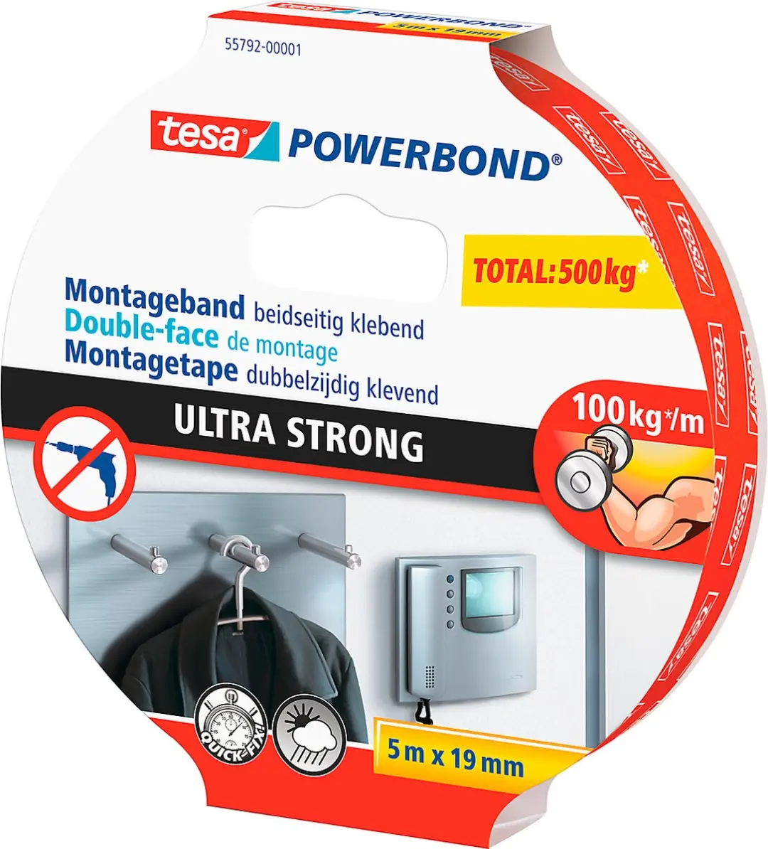 Tesa Powerbond Ultra Strong Dubbelzijdige Tape 5m x 19mm - Wit