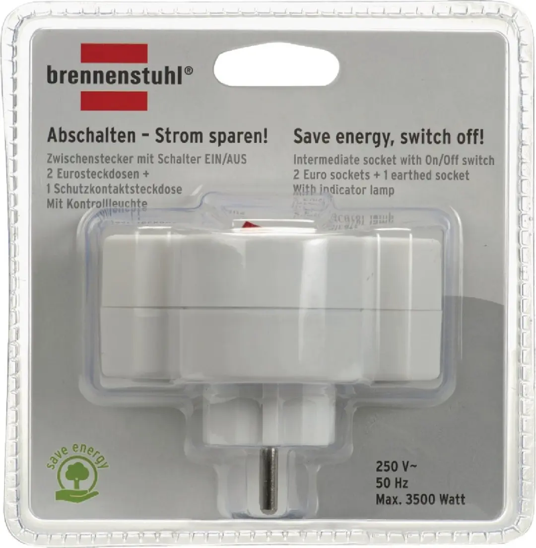 Brennenstuhl Adapterstekker 2x Euro + Veiligheidsstopcontact - Met schakelaar
