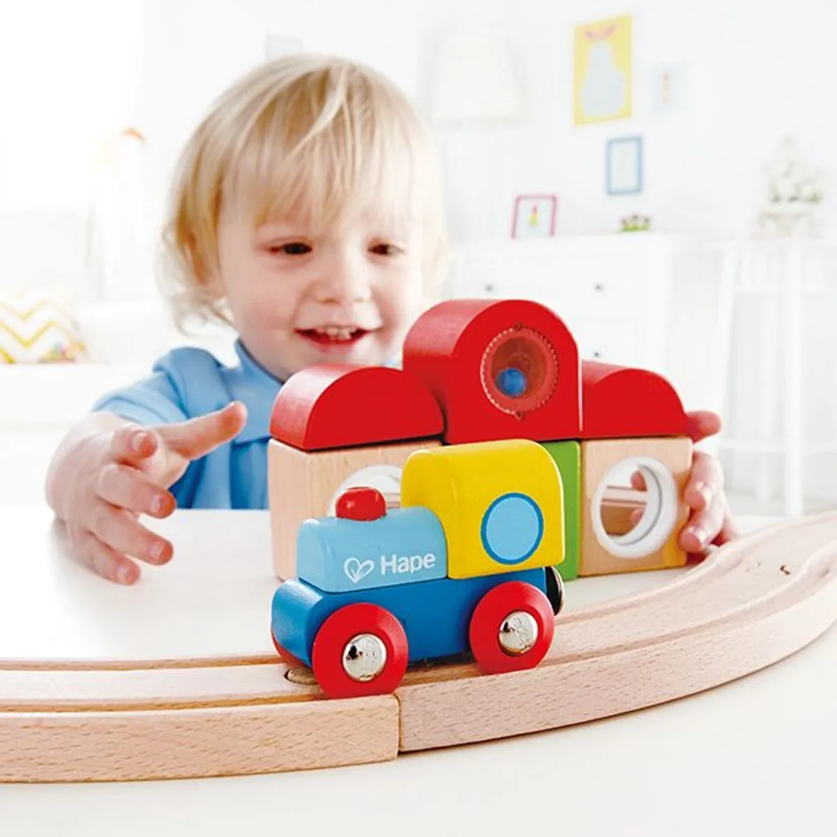 Hape Blokkenset Treinstation 7-delig - Multicolor