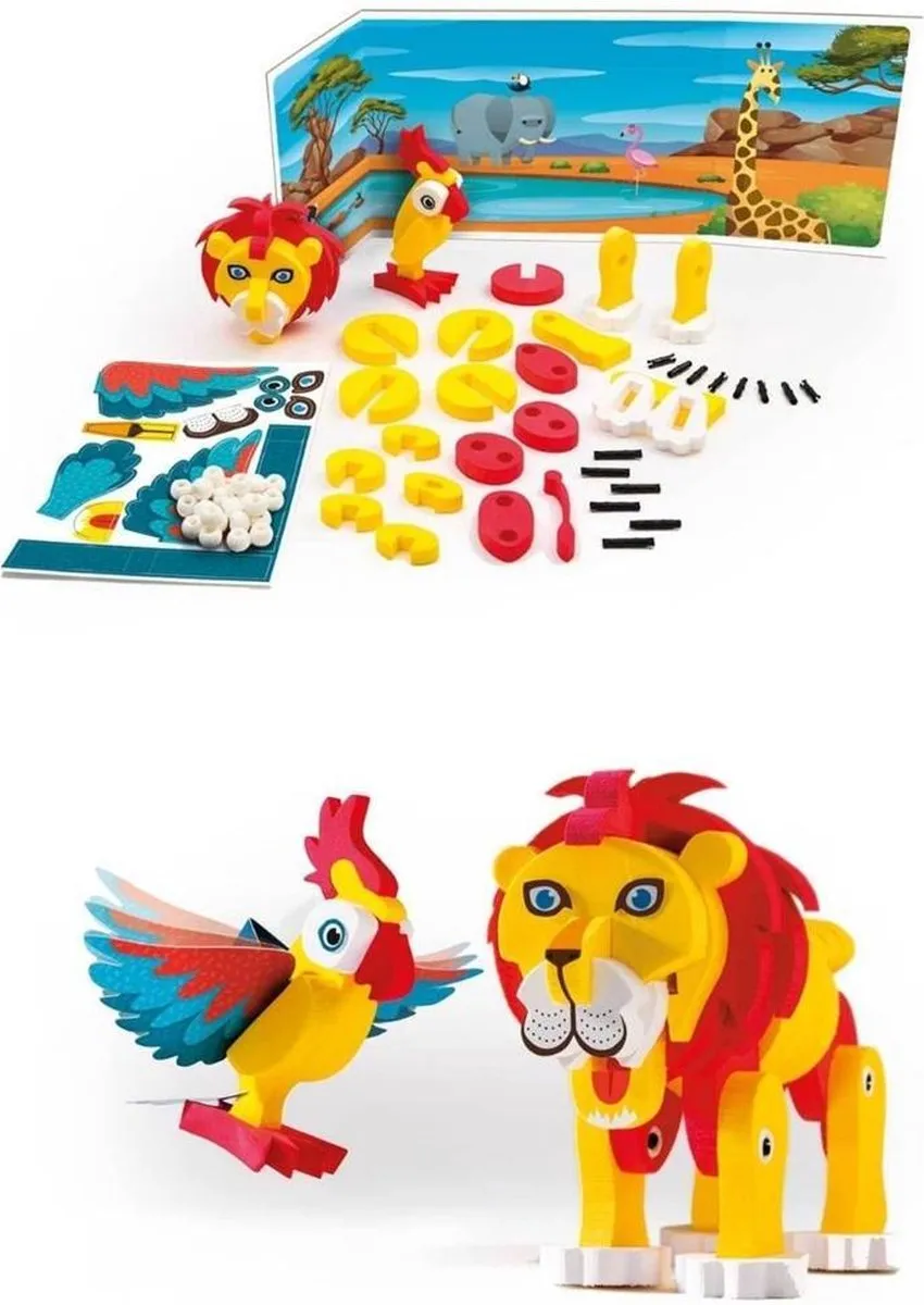 Clementoni Speel Creatief 3D Puzzel Leeuw & Papegaai - Multicolor