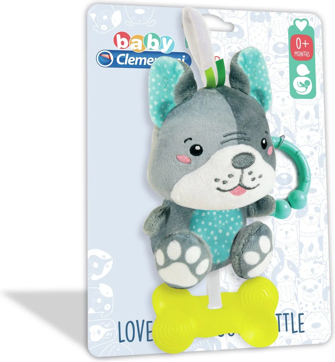 Clementoni Rammelaar Hond Junior 25cm Pluche - Grijs/Blauw - afbeelding 2 van 5