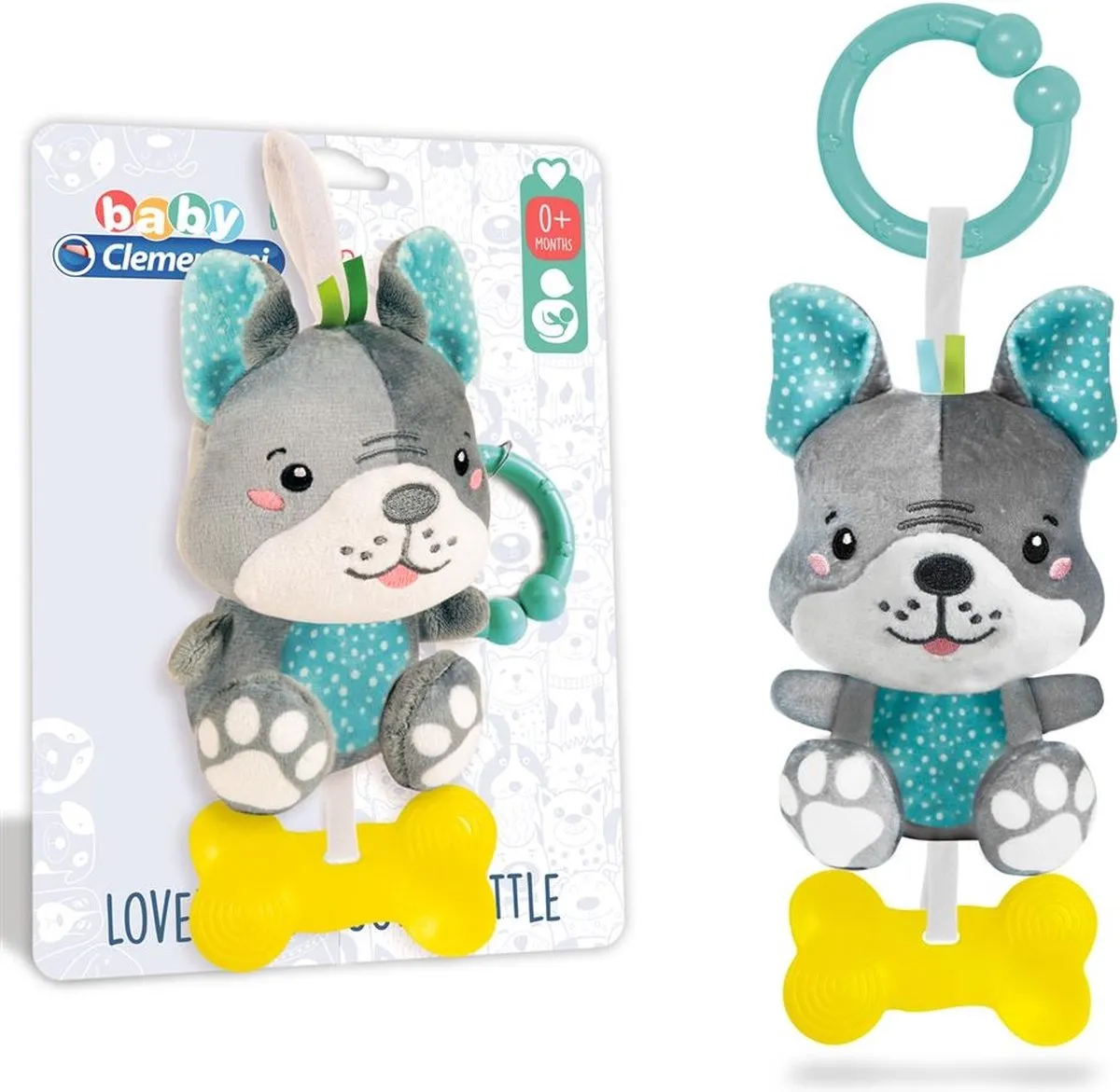Clementoni Rammelaar Hond Junior 25cm Pluche - Grijs/Blauw - afbeelding 5 van 5