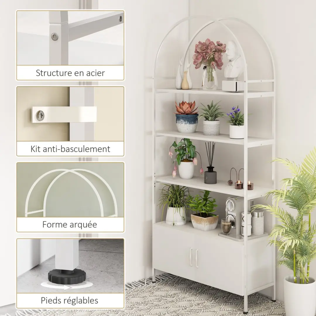 Homcom Opbergrek 80x30x187cm - 3 Planken - Wit