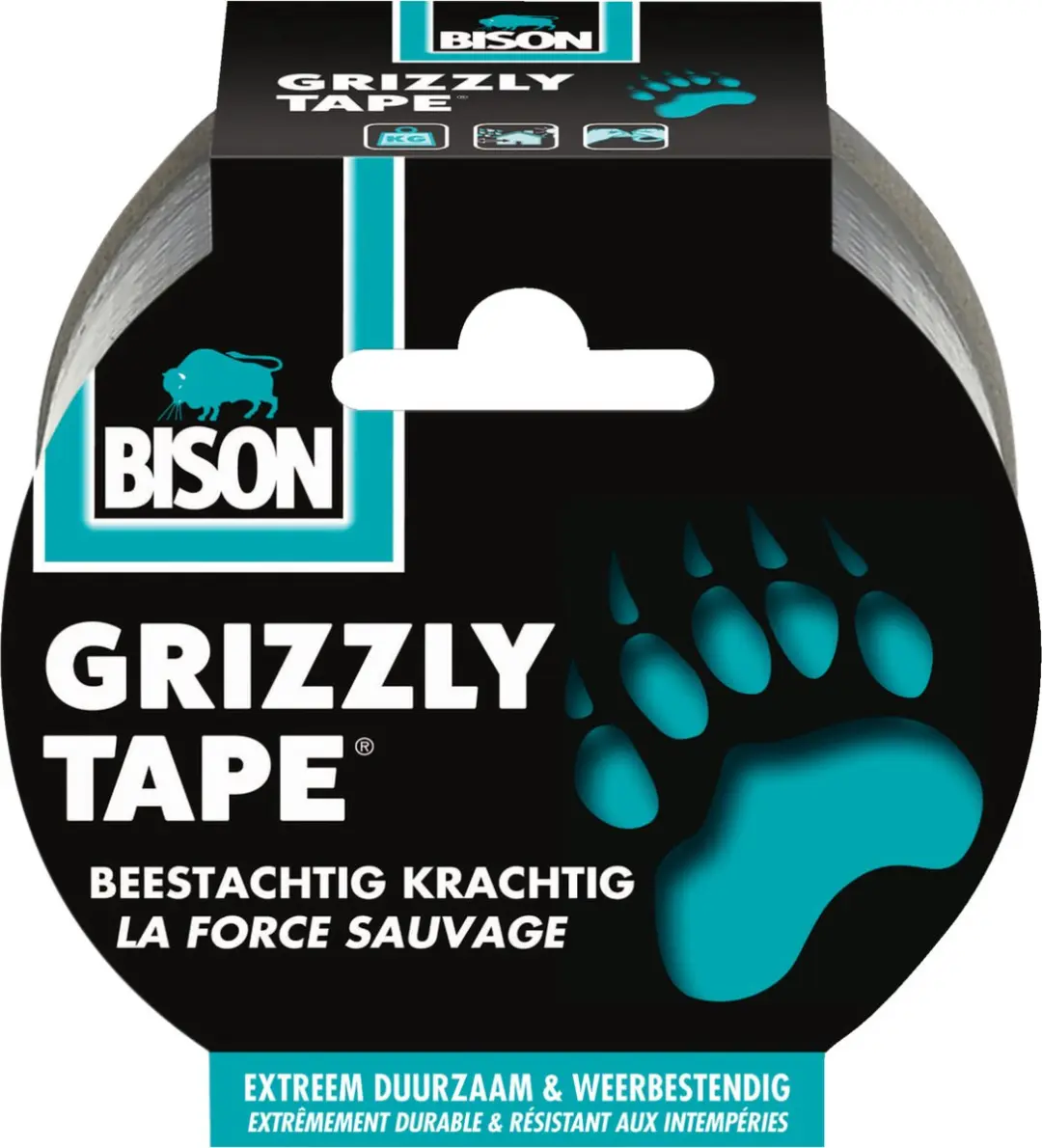 Bison Grizzly Tape Rol 25m x 5cm - Zilver