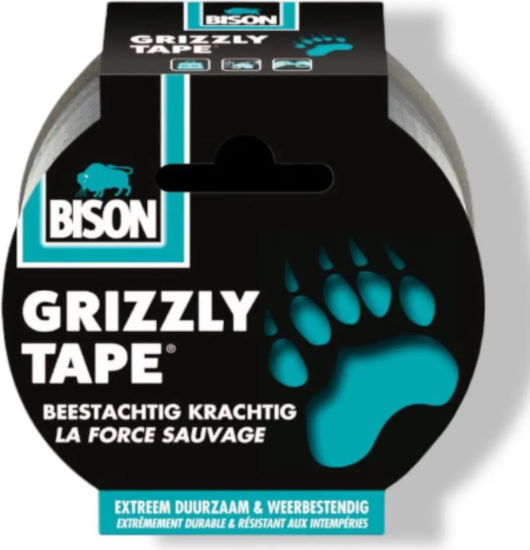 Bison Grizzly Tape Rol 25m x 5cm - Zilver