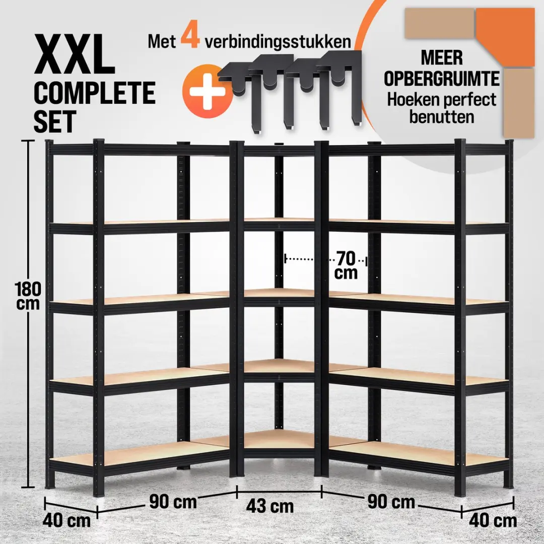 Monzana Stellingkast Set 3x Hoek 190x90x40cm - Zwart