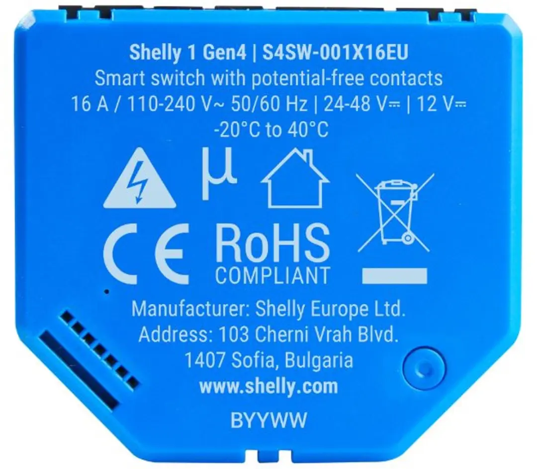 Shelly 1 Gen4 S4SW-001X16EU Module - Blauw