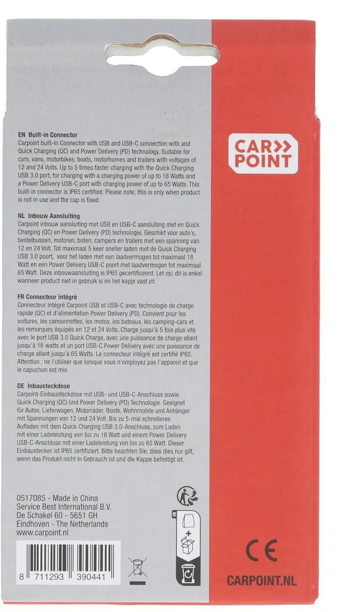 Carpoint Inbouw USB/USB-C Snellader 83W - Zwart
