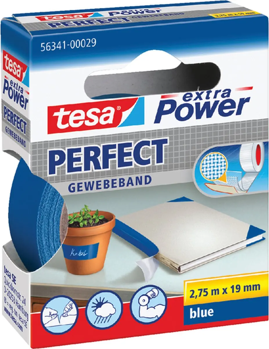 Tesa Textiel Plakband 19mm x 2.75m - Blauw