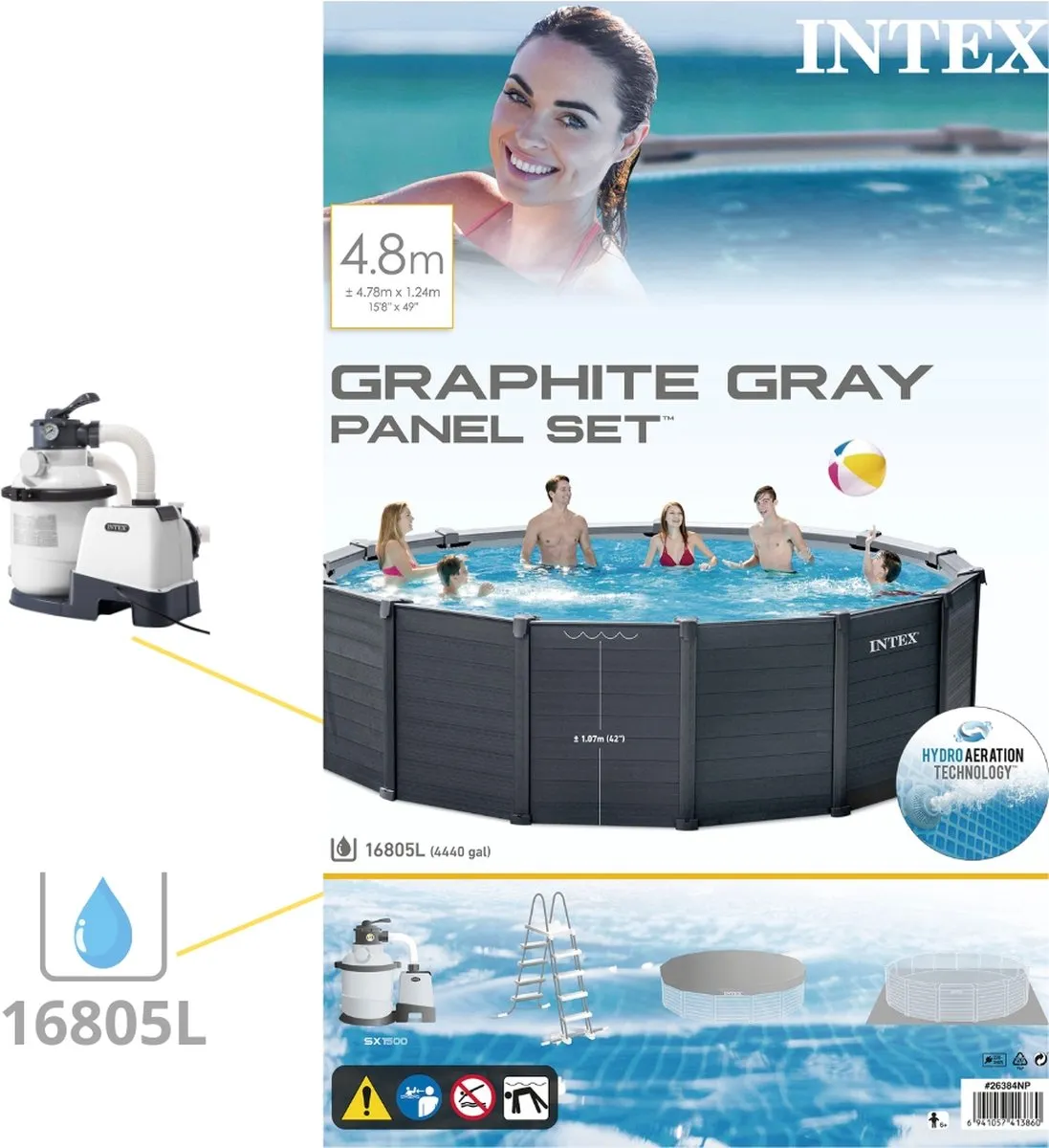 Intex Graphite Gray Panel Zwembad 478x124cm - 16.805L - 26384GS