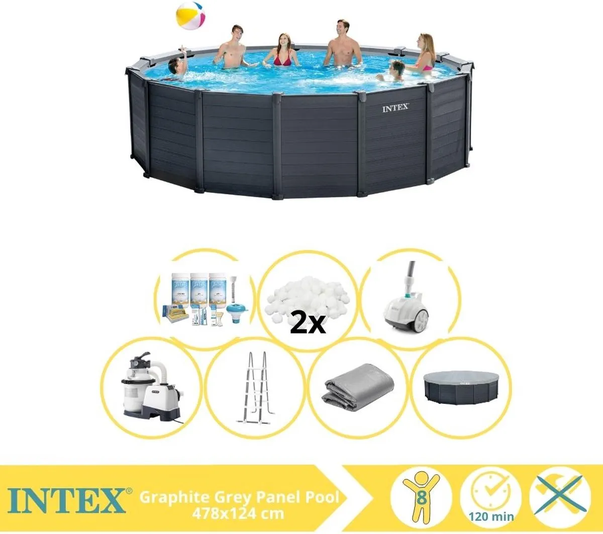 Intex Graphite Gray Panel Zwembad 478x124cm