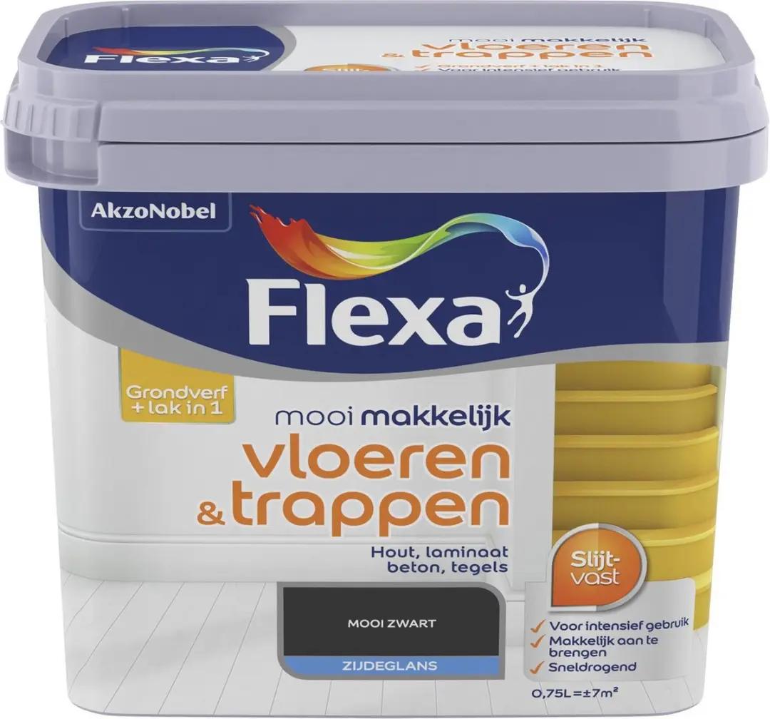Flexa Zijdeglans Lak Zwart 750ml - o.a. hout/steen