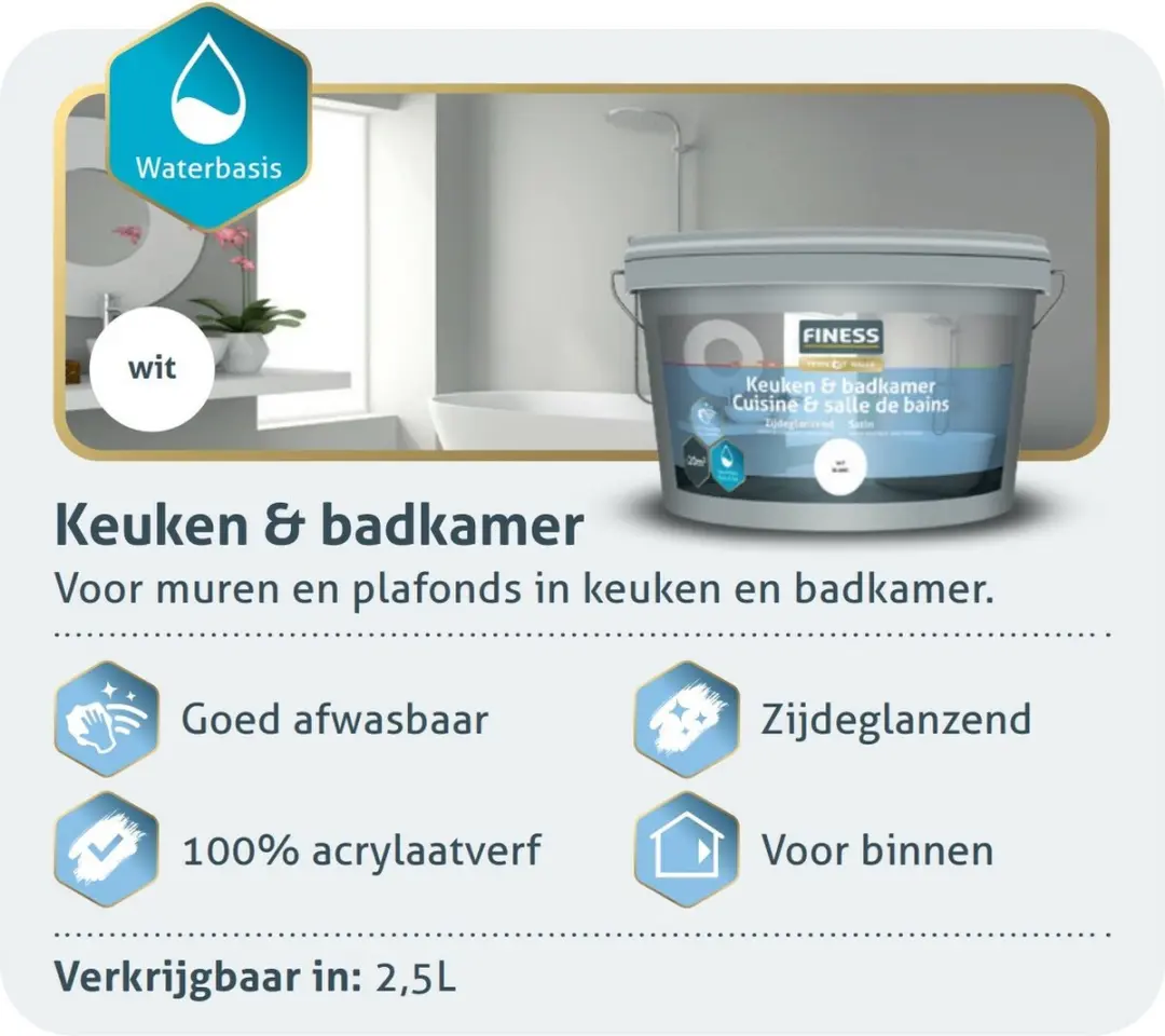 Finess Keuken & Badkamerverf Wit 2,5L