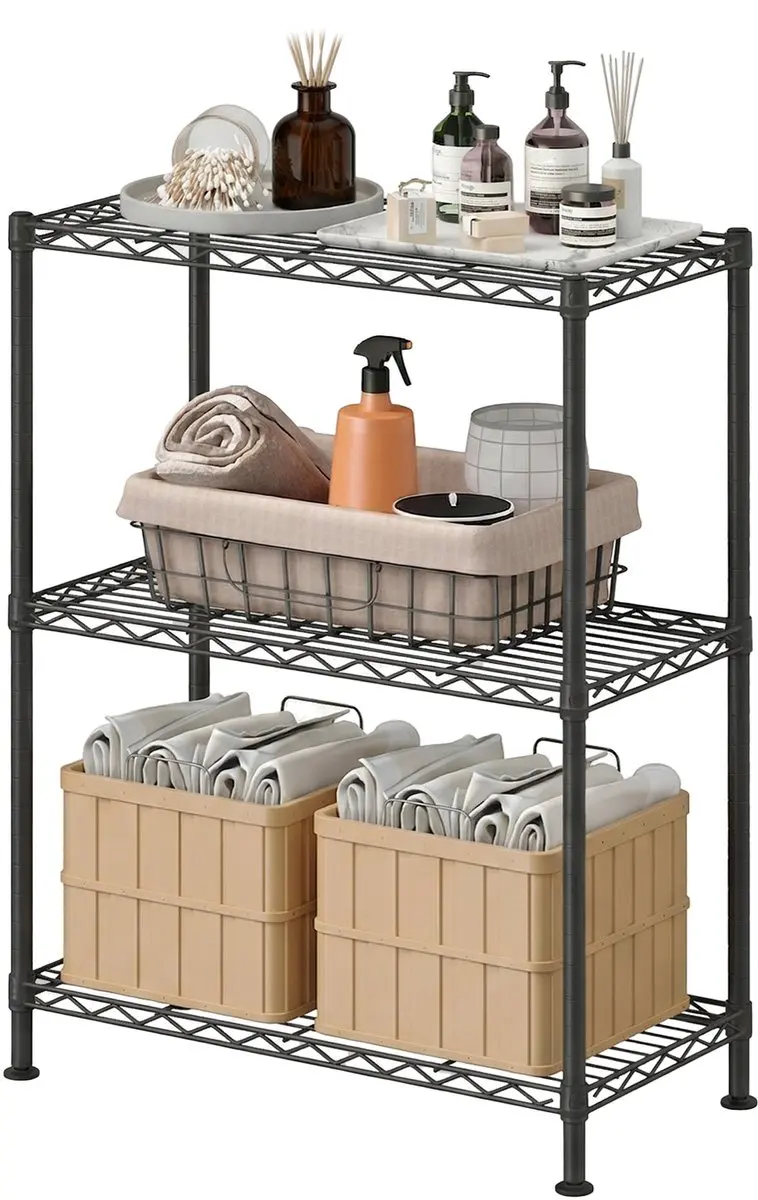 Songmics Vrijstaand Metaal Opbergrek 3 Niveaus - 30x60x77cm - Zwart - afbeelding 2 van 6