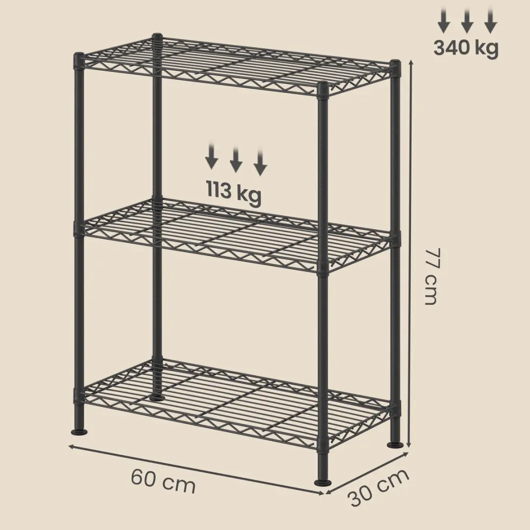 Songmics Vrijstaand Metaal Opbergrek 3 Niveaus - 30x60x77cm - Zwart - afbeelding 3 van 6