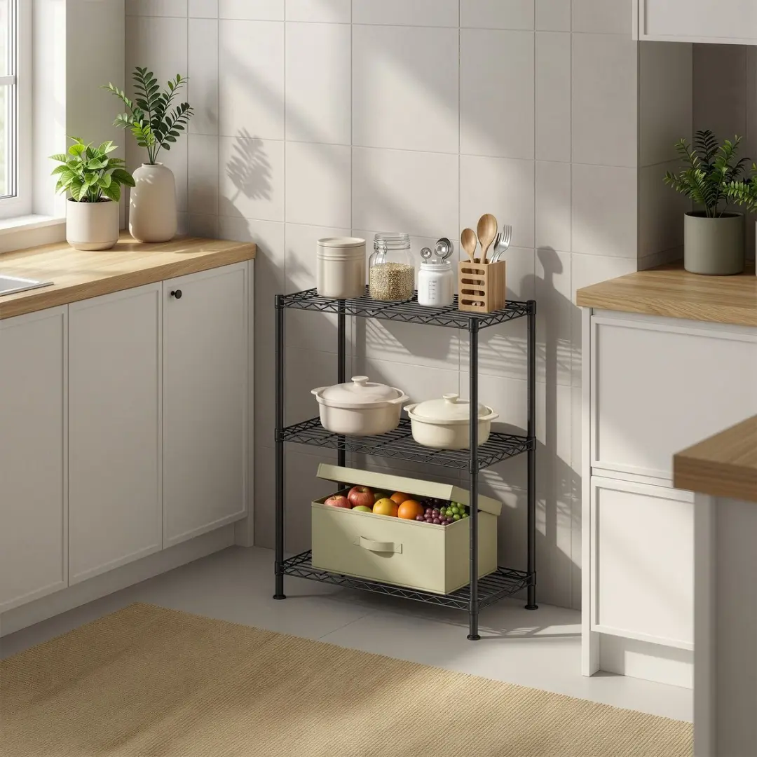 Songmics Vrijstaand Metaal Opbergrek 3 Niveaus - 30x60x77cm - Zwart - afbeelding 4 van 6