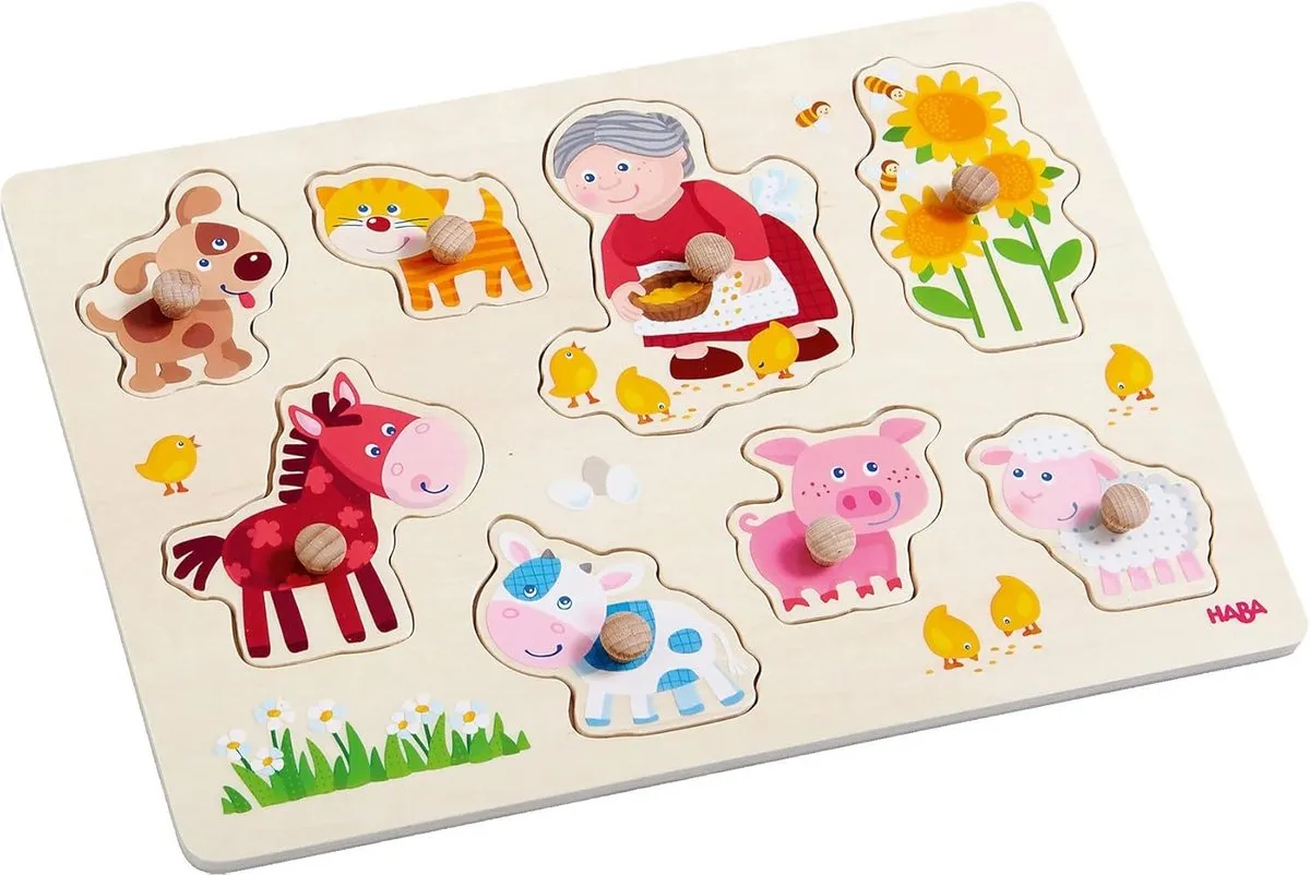 Haba Oma Linda’s Dieren Vormenpuzzel 8 Stuks - Meerkleurig