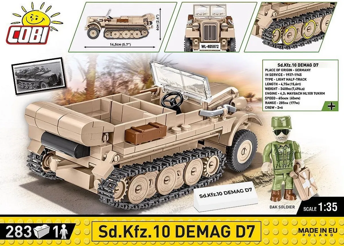 Cobi Sd.Kfz.10 Demag D7 Bouwblokken 1:35 - 283 Onderdelen
