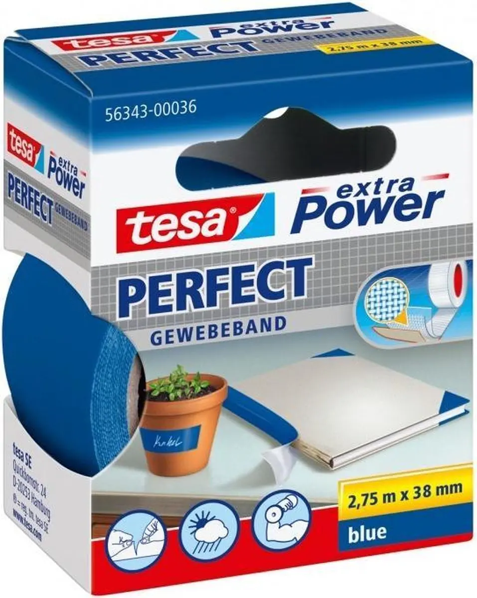 Tesa Perfect 56343-00036-03 Textieltape - Blauw 2,75m x 38mm