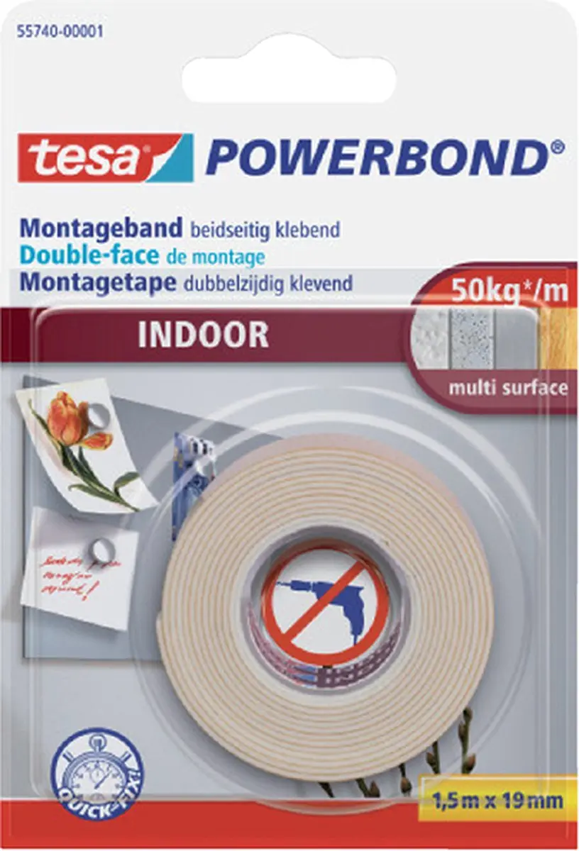 Tesa Montagetape Indoor 1,5m x 19mm - Wit