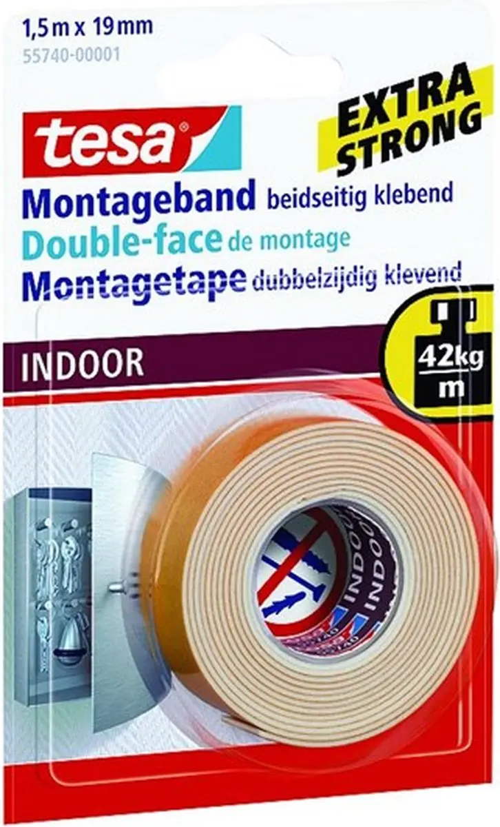 Tesa Montagetape Indoor 1,5m x 19mm - Wit