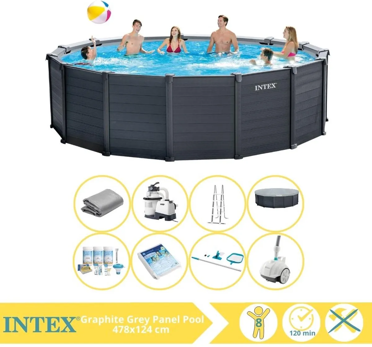 Intex Graphite Gray Panel Zwembad 478x124cm