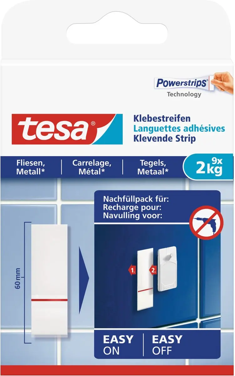 Tesa Kleefstrips Metaal/Tegels - 9 Stuks Wit