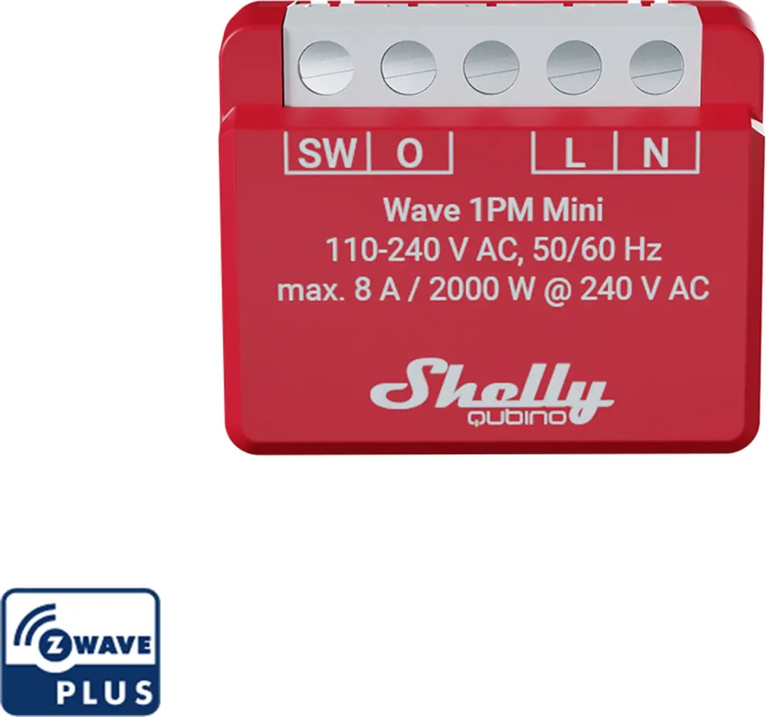 Shelly Qubino Wave 1PM Mini Z-Wave Schakel-meetactor - Rood