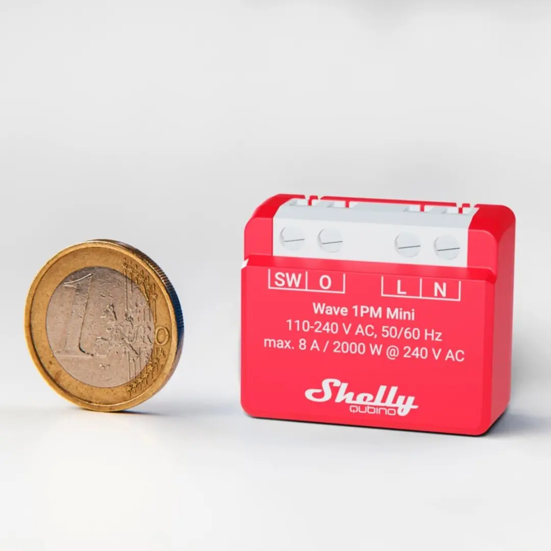 Shelly Qubino Wave 1PM Mini Z-Wave Schakel-meetactor - Rood