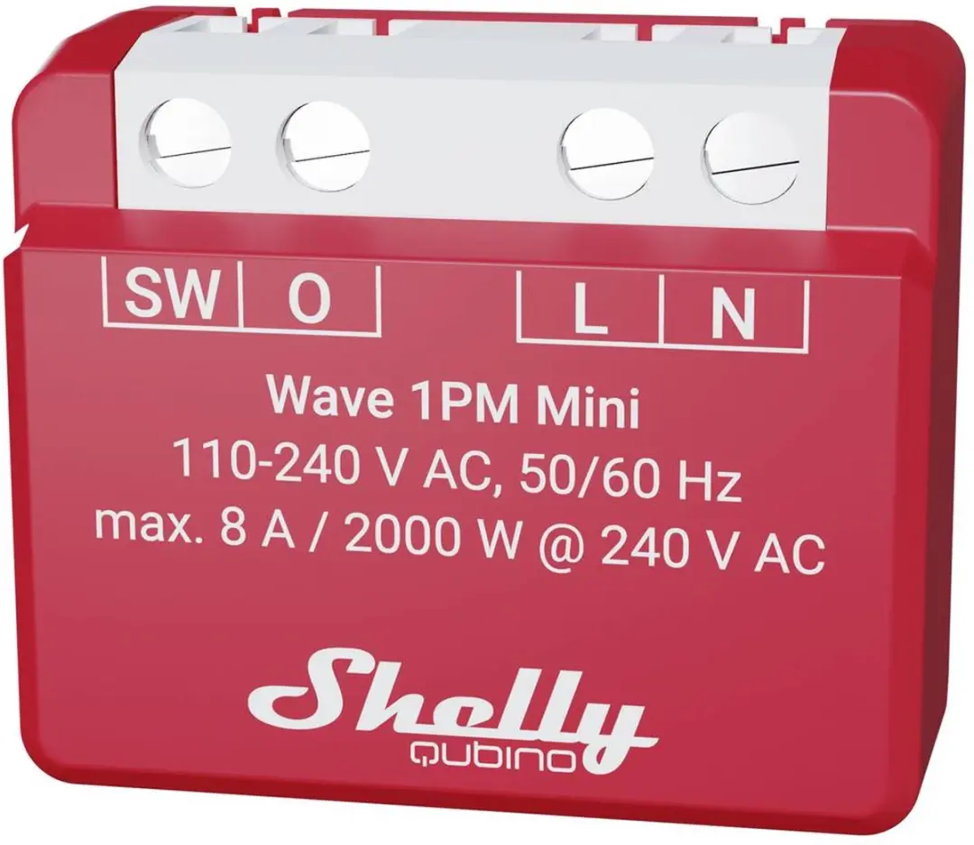 Shelly Qubino Wave 1PM Mini Z-Wave Schakel-meetactor - Rood