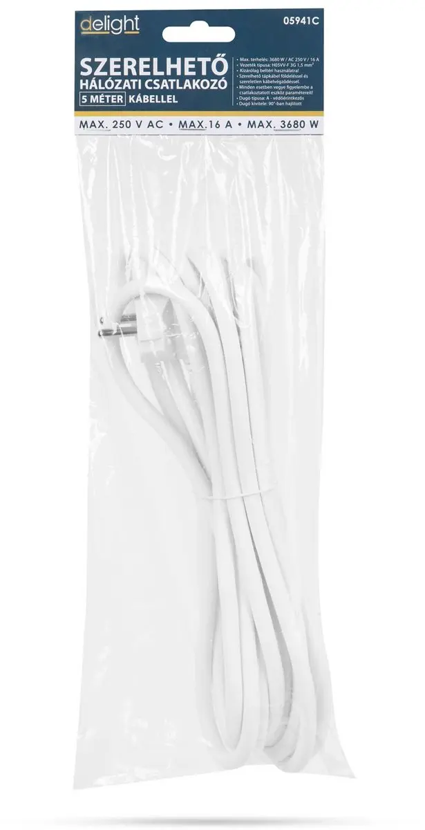 Delight Haakse Stekker 230V 16A 5m - Wit