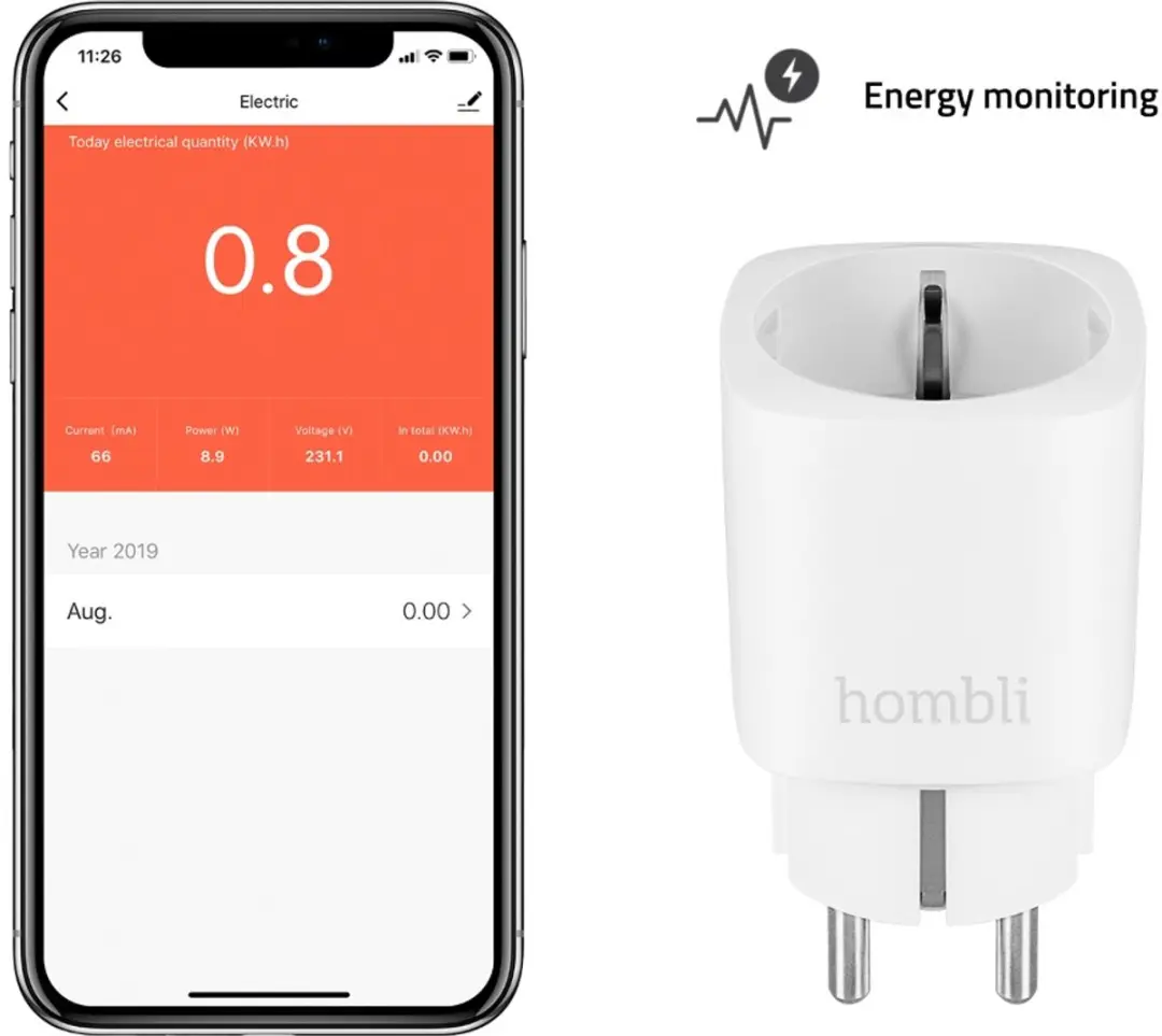 Hombli Slimme Stekker - Wifi Stopcontact - Energiemeter - Zwart