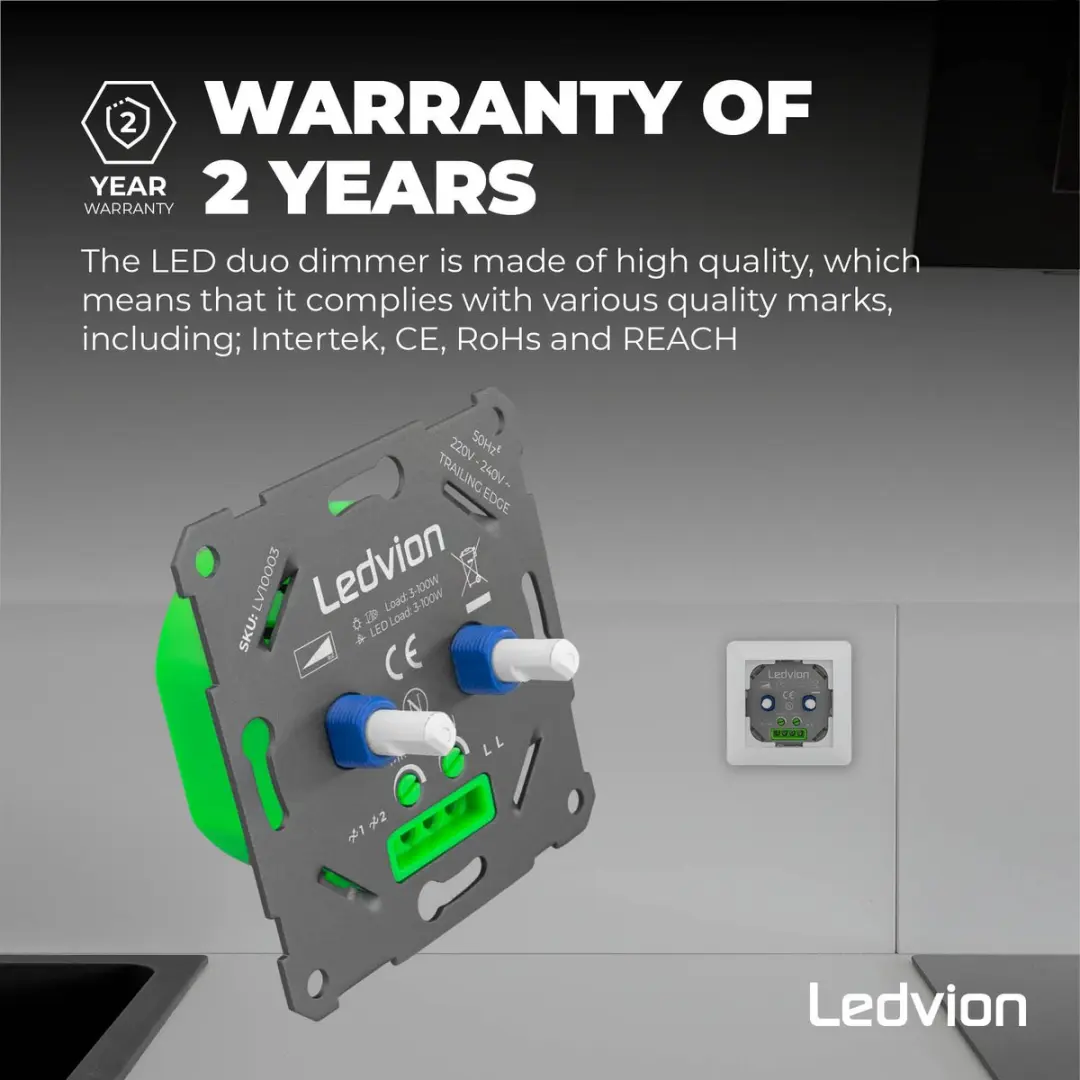 LEDVION LED Duo Dimmer 3-100W - Universeel - Wit - afbeelding 6 van 6