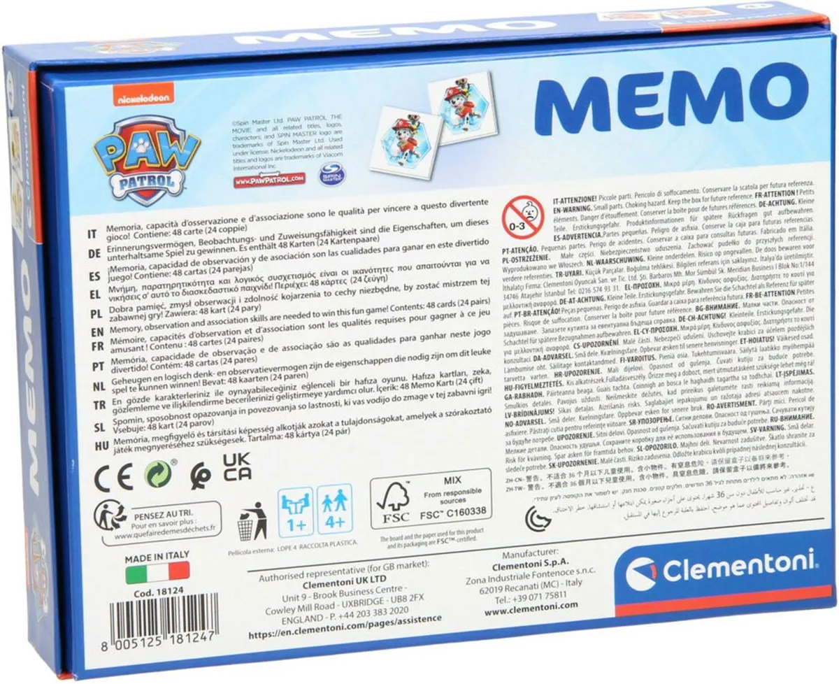 Clementoni Memory Paw Patrol - 18124