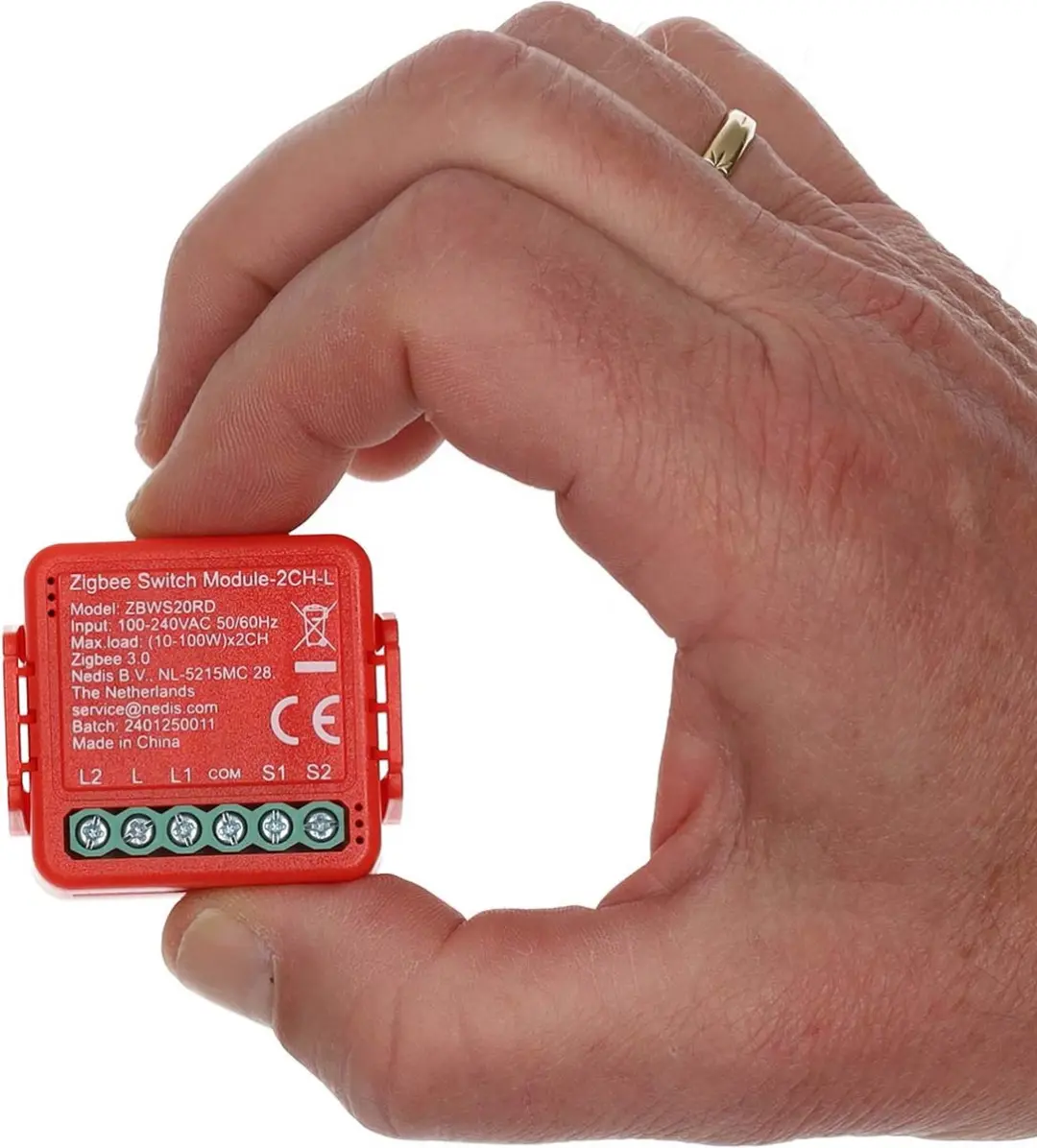 Nedis SmartLife ZBWS20RD Inbouwmodule - Dubbele Schakelaar 2x100W - Rood